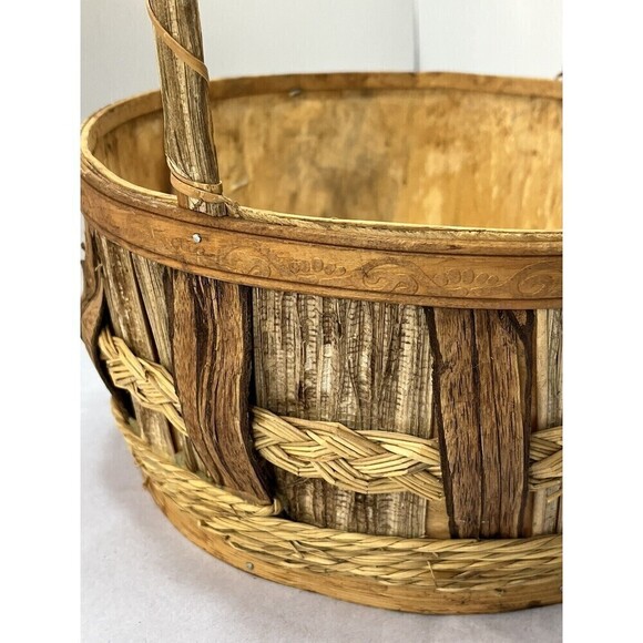 Rustic Hand Woven Basket Raw Birch/Bark Decorative Trim Primitive Boho Farmhouse - Picture 3 of 16